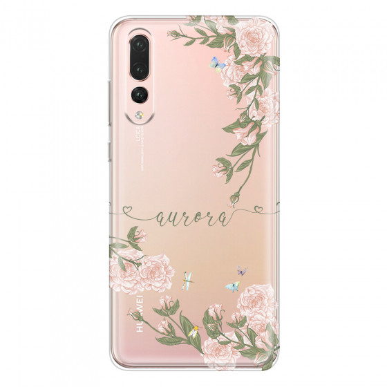 HUAWEI - P20 Pro - Soft Clear Case - Pink Rose Garden with Monogram