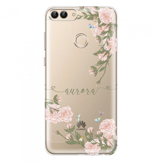 HUAWEI - P Smart 2018 - Soft Clear Case - Pink Rose Garden with Monogram