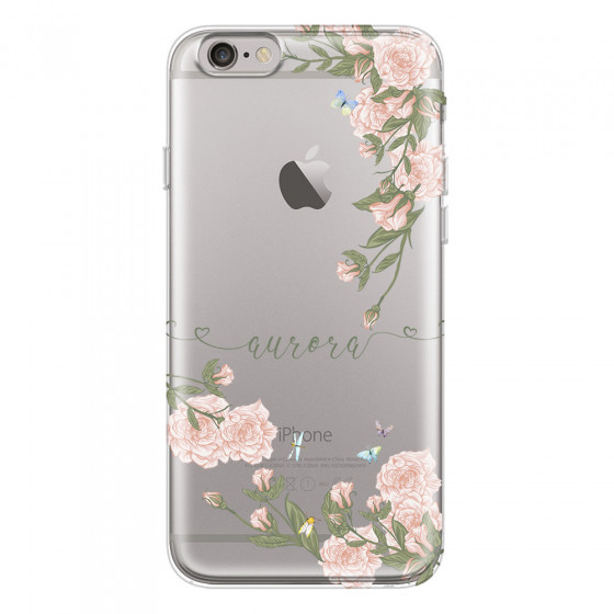 APPLE - iPhone 6S Plus - Soft Clear Case - Pink Rose Garden with Monogram