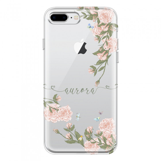 APPLE - iPhone 8 Plus - Soft Clear Case - Pink Rose Garden with Monogram