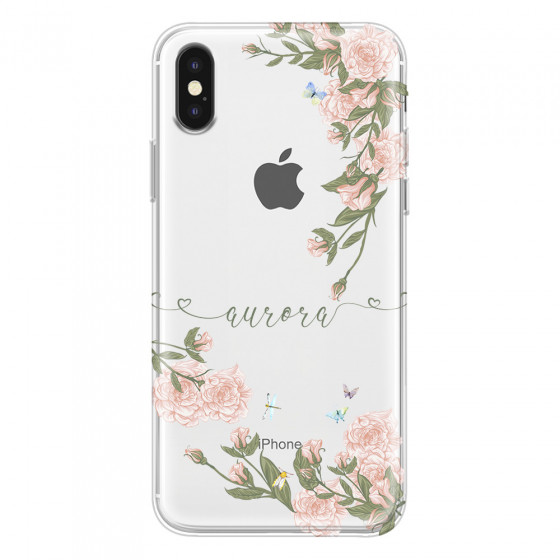 APPLE - iPhone XS Max - Soft Clear Case - Pink Rose Garden with Monogram