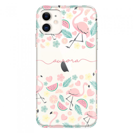 APPLE - iPhone 11 - Soft Clear Case - Clear Flamingo Handwritten