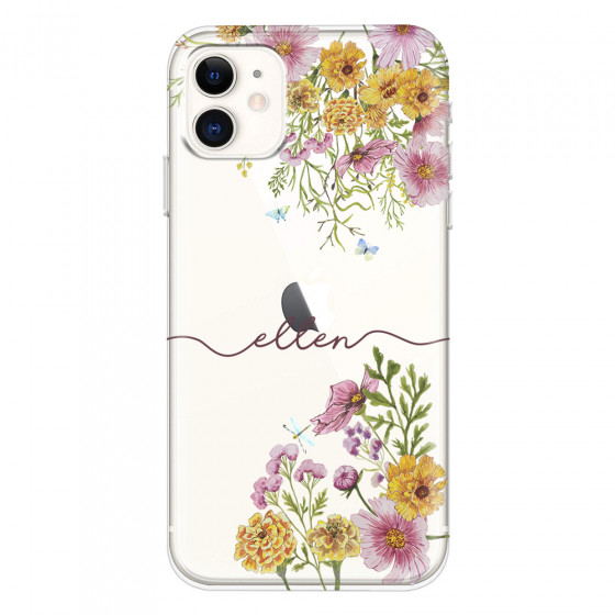 APPLE - iPhone 11 - Soft Clear Case - Meadow Garden with Monogram Red