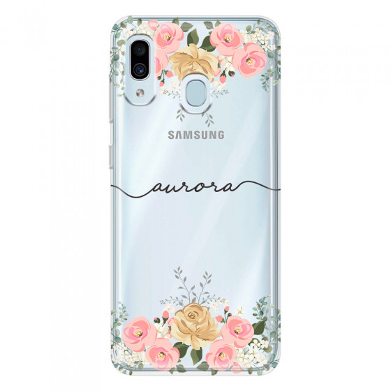 SAMSUNG - Galaxy A20 / A30 - Soft Clear Case - Dark Gold Floral Handwritten