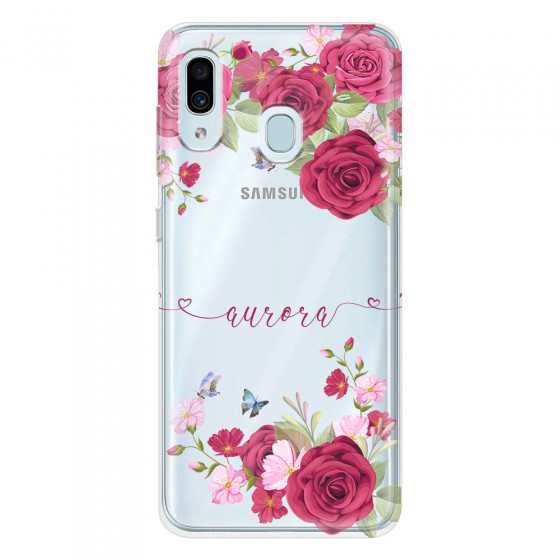 SAMSUNG - Galaxy A20 / A30 - Soft Clear Case - Rose Garden with Monogram Red