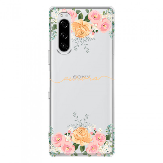 SONY - Sony Xperia 5 - Soft Clear Case - Gold Floral Handwritten