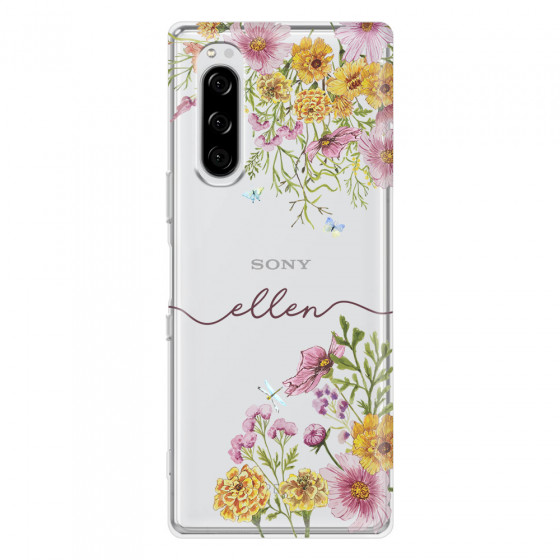 SONY - Sony Xperia 5 - Soft Clear Case - Meadow Garden with Monogram Red