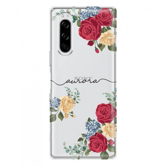 SONY - Sony Xperia 5 - Soft Clear Case - Red Floral Handwritten