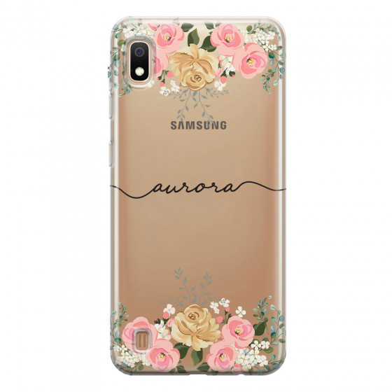 SAMSUNG - Galaxy A10 - Soft Clear Case - Gold Floral Handwritten Dark