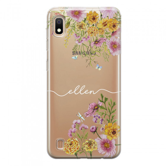SAMSUNG - Galaxy A10 - Soft Clear Case - Meadow Garden with Monogram White