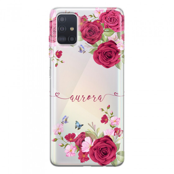 SAMSUNG - Galaxy A51 - Soft Clear Case - Rose Garden with Monogram Red