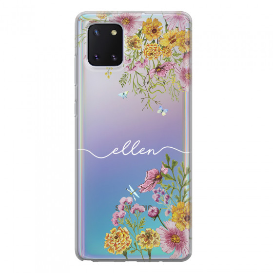 SAMSUNG - Galaxy Note 10 Lite - Soft Clear Case - Meadow Garden with Monogram White