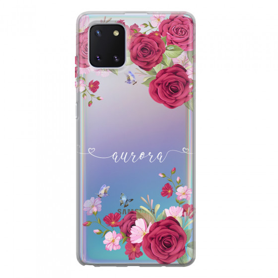 SAMSUNG - Galaxy Note 10 Lite - Soft Clear Case - Rose Garden with Monogram White