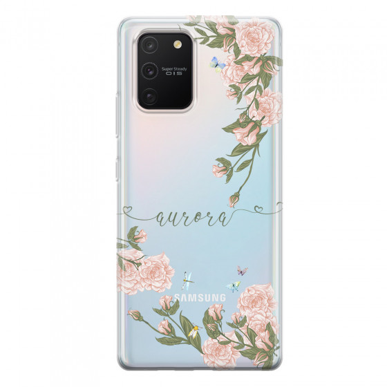 SAMSUNG - Galaxy S10 Lite - Soft Clear Case - Pink Rose Garden with Monogram Green