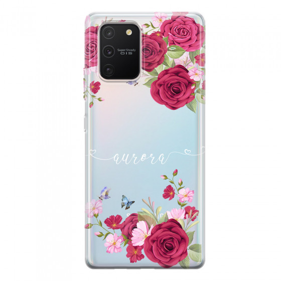 SAMSUNG - Galaxy S10 Lite - Soft Clear Case - Rose Garden with Monogram White