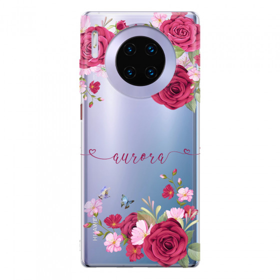 HUAWEI - Mate 30 Pro - Soft Clear Case - Rose Garden with Monogram Red