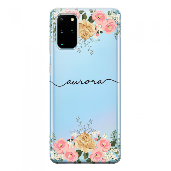 SAMSUNG - Galaxy S20 Plus - Soft Clear Case - Gold Floral Handwritten Dark