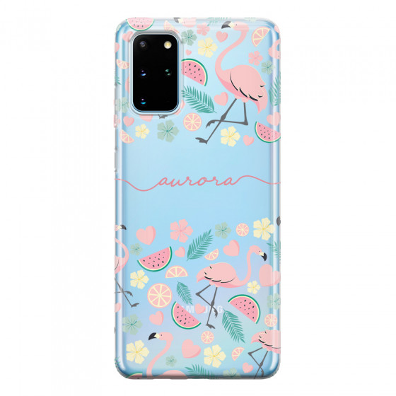 SAMSUNG - Galaxy S20 - Soft Clear Case - Clear Flamingo Handwritten