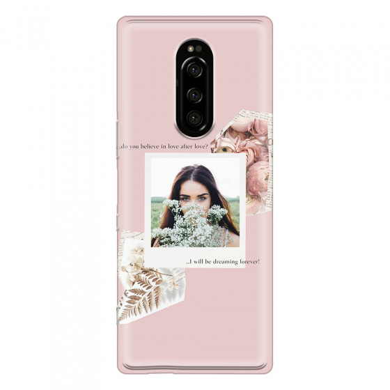 SONY - Sony Xperia 1 - Soft Clear Case - Vintage Pink Collage Phone Case