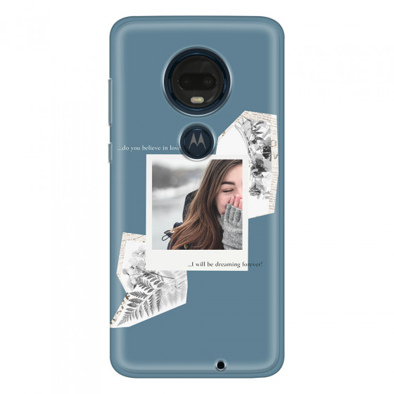 MOTOROLA by LENOVO - Moto G7 Plus - Soft Clear Case - Vintage Blue Collage Phone Case