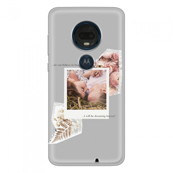MOTOROLA by LENOVO - Moto G7 Plus - Soft Clear Case - Vintage Grey Collage Phone Case