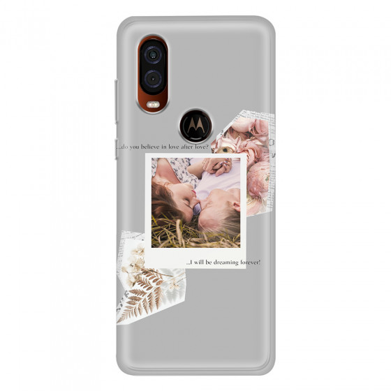 MOTOROLA by LENOVO - Moto One Vision - Soft Clear Case - Vintage Grey Collage Phone Case