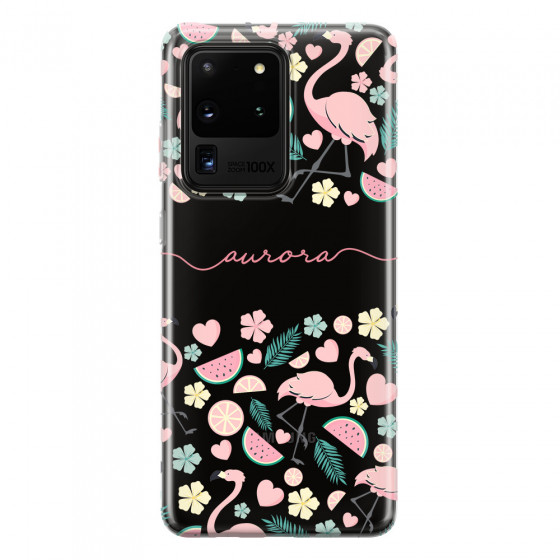SAMSUNG - Galaxy S20 Ultra - Soft Clear Case - Clear Flamingo Handwritten