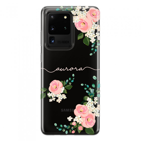 SAMSUNG - Galaxy S20 Ultra - Soft Clear Case - Pink Floral Handwritten Light