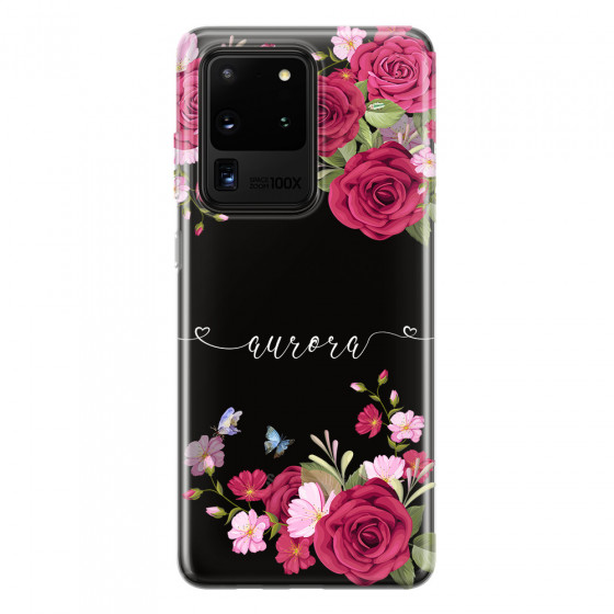 SAMSUNG - Galaxy S20 Ultra - Soft Clear Case - Rose Garden with Monogram White