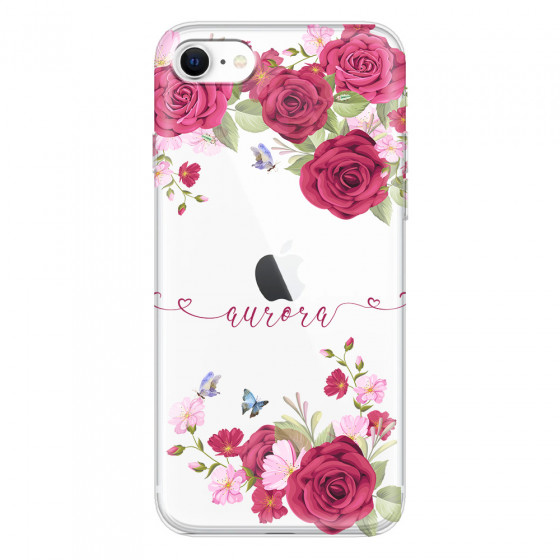 APPLE - iPhone SE 2020 - Soft Clear Case - Rose Garden with Monogram Red