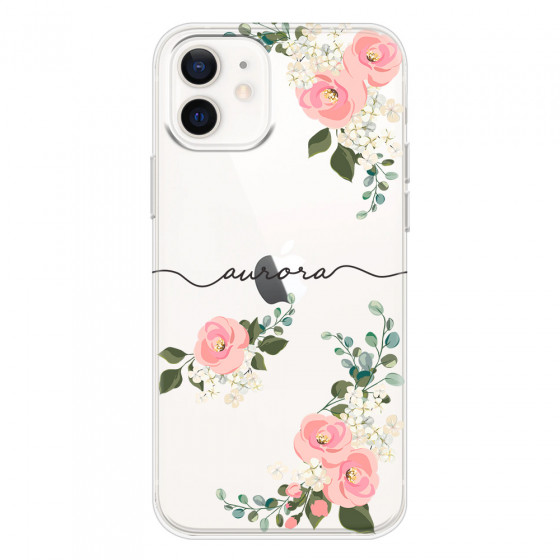 APPLE - iPhone 12 Mini - Soft Clear Case - Pink Floral Handwritten