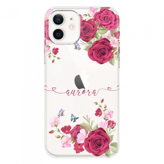 APPLE - iPhone 12 Mini - Soft Clear Case - Rose Garden with Monogram Red