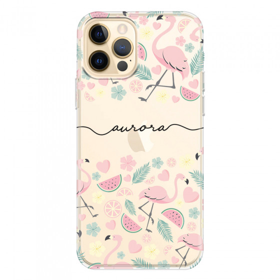 APPLE - iPhone 12 Pro - Soft Clear Case - Clear Flamingo Handwritten Dark