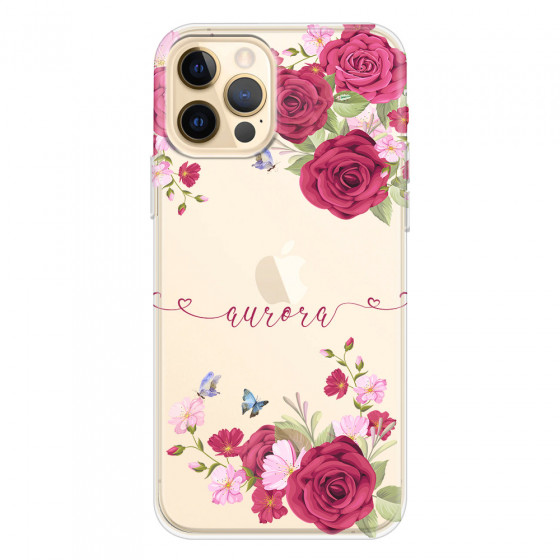 APPLE - iPhone 12 Pro - Soft Clear Case - Rose Garden with Monogram Red