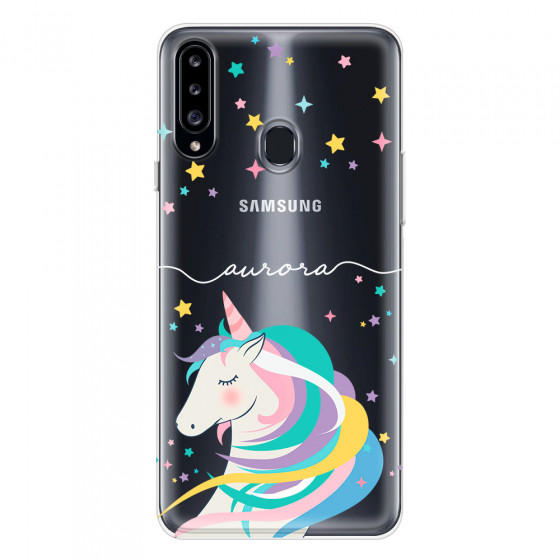 SAMSUNG - Galaxy A20S - Soft Clear Case - Clear Unicorn Handwritten White