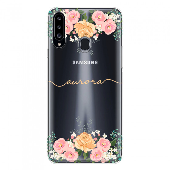 SAMSUNG - Galaxy A20S - Soft Clear Case - Gold Floral Handwritten