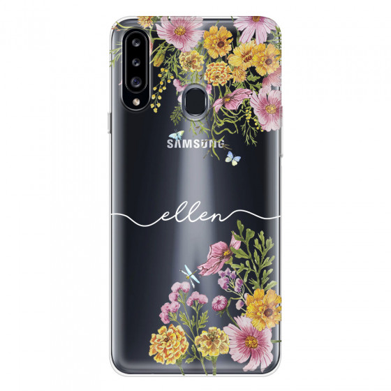 SAMSUNG - Galaxy A20S - Soft Clear Case - Meadow Garden with Monogram White