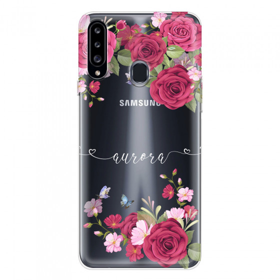 SAMSUNG - Galaxy A20S - Soft Clear Case - Rose Garden with Monogram White