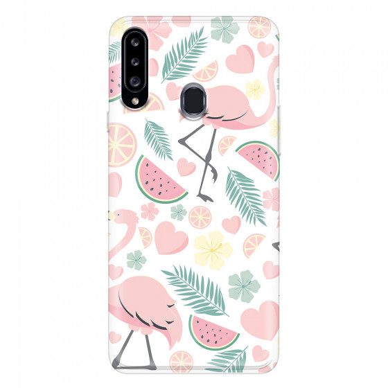 SAMSUNG - Galaxy A20S - Soft Clear Case - Tropical Flamingo III
