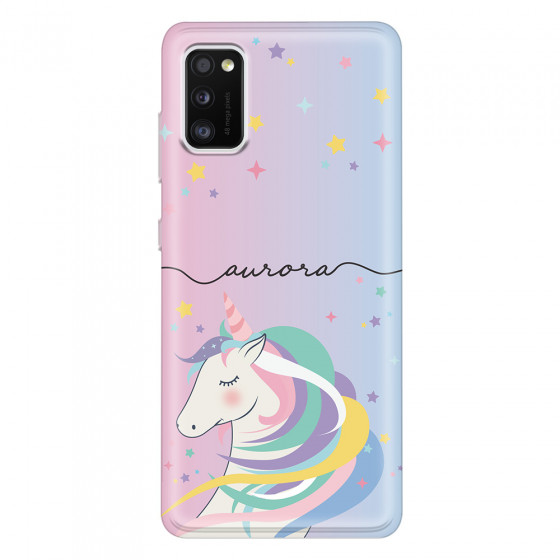 SAMSUNG - Galaxy A41 - Soft Clear Case - Pink Unicorn Handwritten