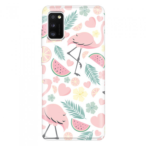 SAMSUNG - Galaxy A41 - Soft Clear Case - Tropical Flamingo III