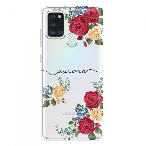 SAMSUNG - Galaxy A21S - Soft Clear Case - Red Floral Handwritten