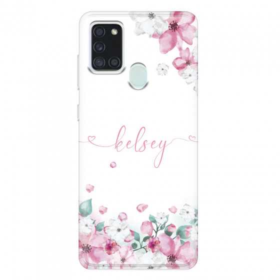 SAMSUNG - Galaxy A21S - Soft Clear Case - Watercolor Flowers Handwritten
