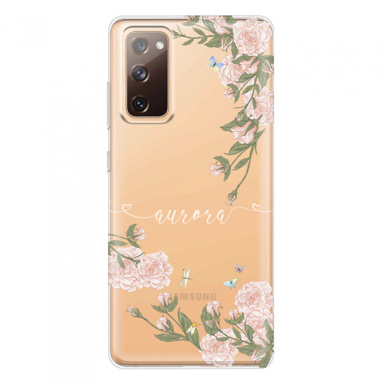 SAMSUNG - Galaxy S20 FE - Soft Clear Case - Pink Rose Garden with Monogram White