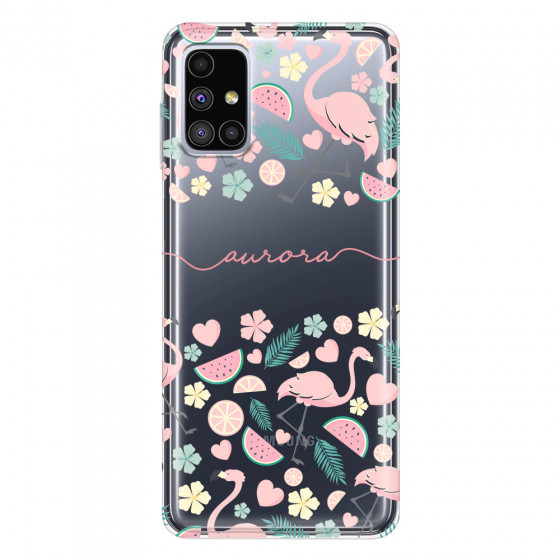 SAMSUNG - Galaxy M51 - Soft Clear Case - Clear Flamingo Handwritten