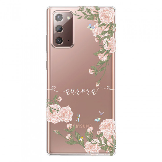 SAMSUNG - Galaxy Note20 - Soft Clear Case - Pink Rose Garden with Monogram White