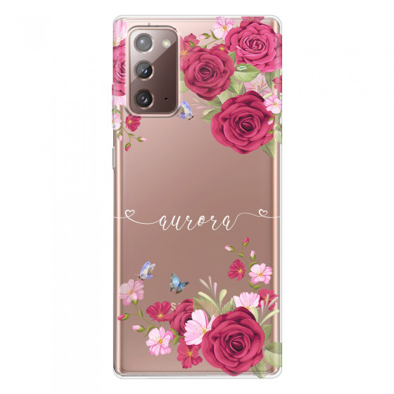 SAMSUNG - Galaxy Note20 - Soft Clear Case - Rose Garden with Monogram White