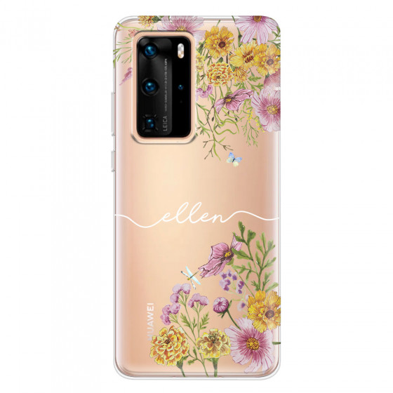 HUAWEI - P40 Pro - Soft Clear Case - Meadow Garden with Monogram White