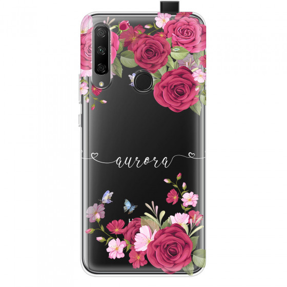 HONOR - Honor 9X - Soft Clear Case - Rose Garden with Monogram White