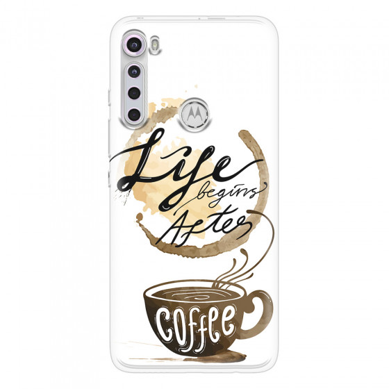 MOTOROLA by LENOVO - Moto One Fusion Plus - Soft Clear Case - Life begins after coffee